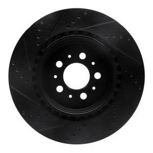 Volvo V70 Brake Rotor (1) - Rear Right - R1 Concepts - Drilled & Slotted - Black - `04-`07
